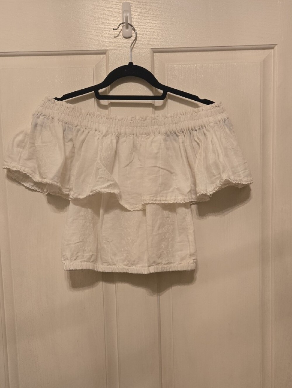 Rip Curl White Off-Shoulder Ruffle Top